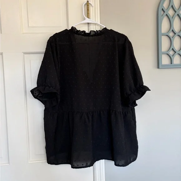 SHEIN Black Ruffle V-Neck Blouse - Picture 3 of 4